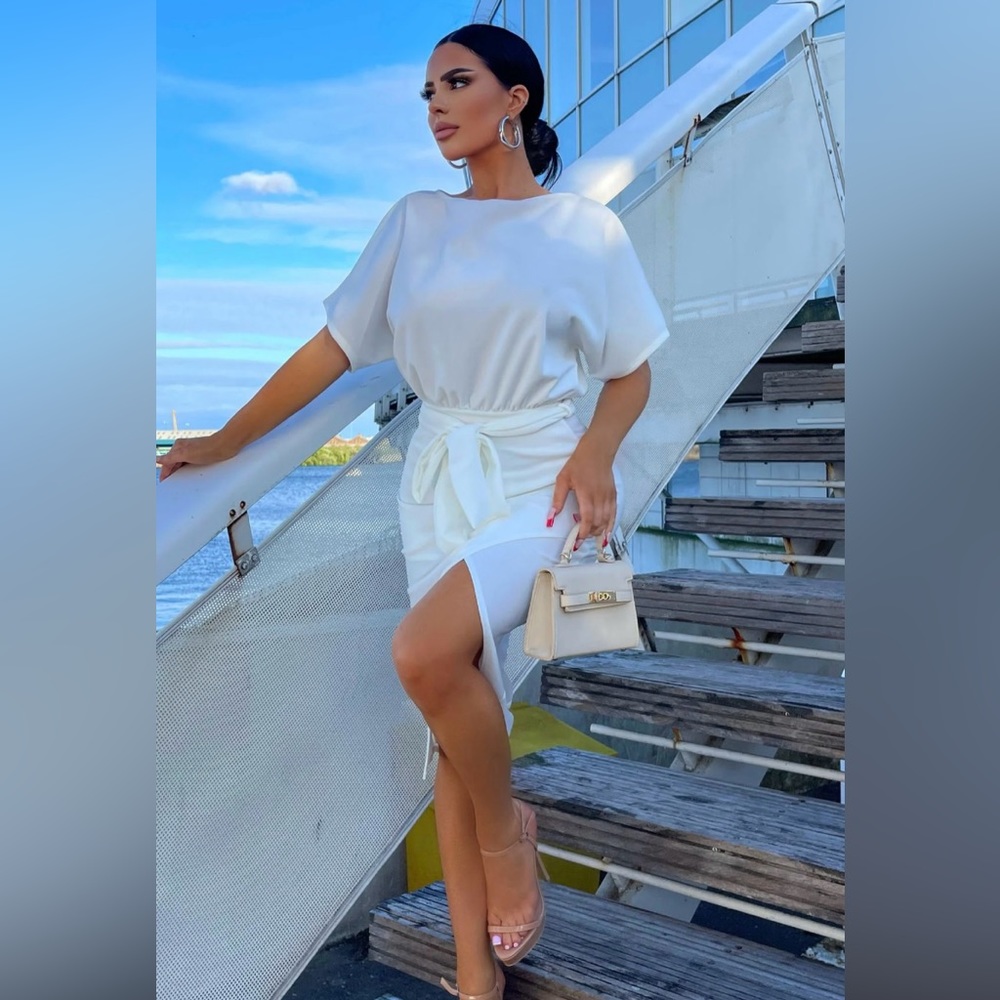Fashion Nova Please Hold MIDI Dress in Ivory